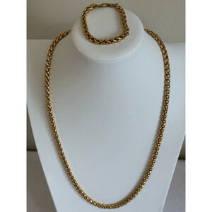 Unbranded fashion 26”Necklace & 7” Bracelet Set Goldtone wheat link secure clasp